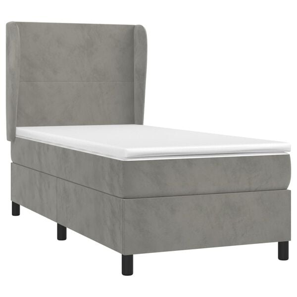 vidaXL Cama box spring con colch&oacute;n terciopelo gris claro 90x190 cm