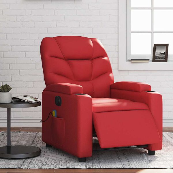 vidaXL Sill&oacute;n de masaje reclinable el&eacute;ctrico de cuero artificial rojo