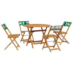vidaXL Set de comedor jard&iacute;n 5 pzas tela madera maciza estampado hojas