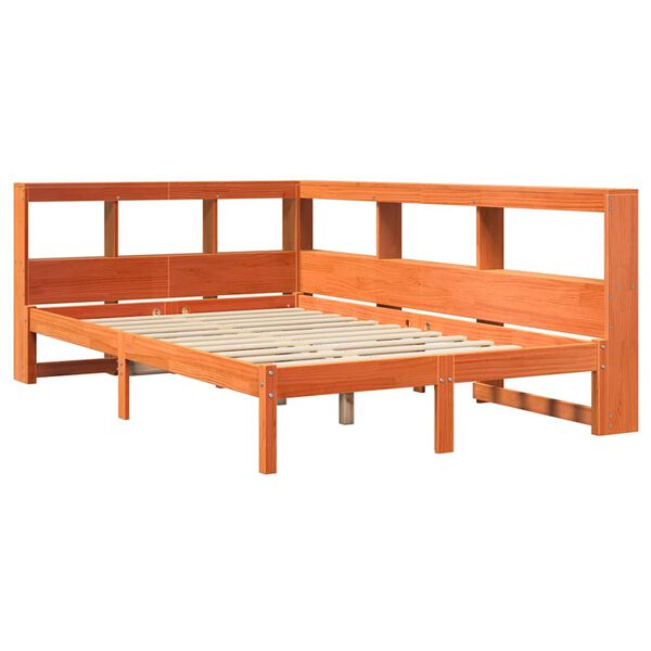 vidaXL Cama con estanter&iacute;a sin colch&oacute;n madera maciza marr&oacute;n 120x190 cm