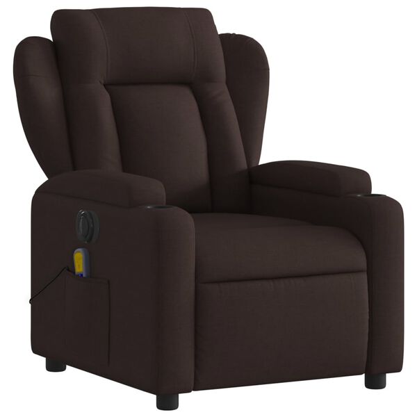 vidaXL Sill&oacute;n reclinable de masaje el&eacute;ctrico tela marr&oacute;n oscuro
