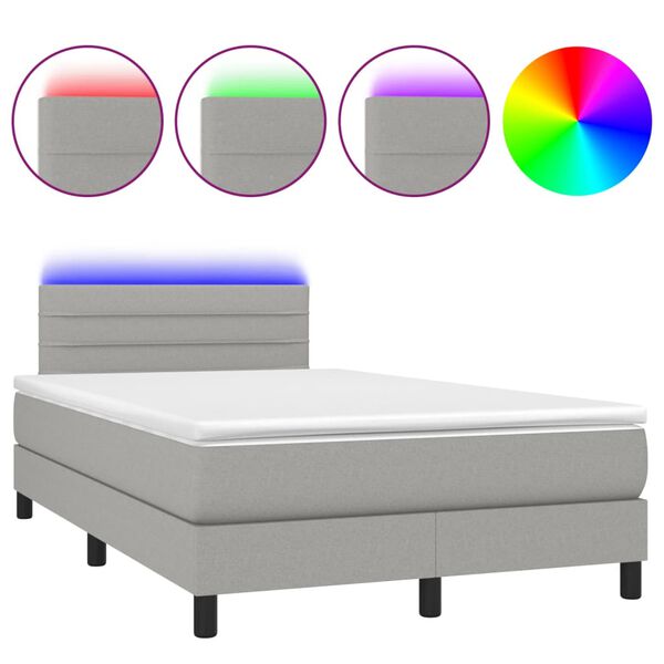vidaXL Cama box spring con colch&oacute;n tela y LED gris claro 120x200 cm