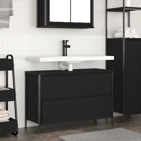 vidaXL Mueble de ba&ntilde;o con lavabo y cajones roble negro 90x34,5x60 cm