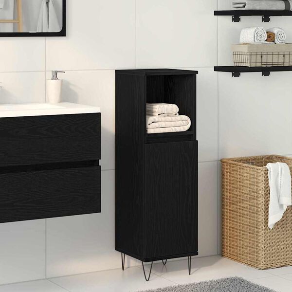vidaXL Gabinete de Ba&ntilde;o con puerta Roble Negro 30 x 30 x 100 cm