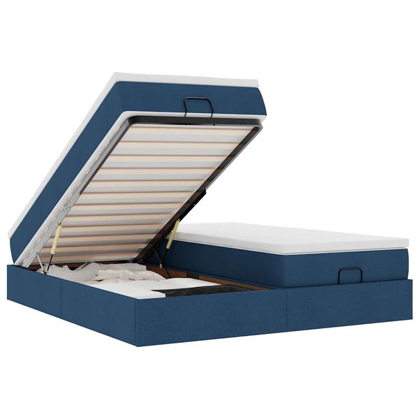 vidaXL Estructura de cama otomana con colchones tela azul 160x200 cm