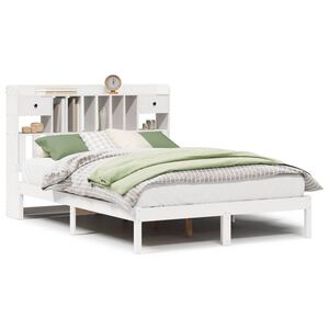vidaXL Cama con estanter&iacute;a sin colch&oacute;n madera maciza blanca 150x200 cm