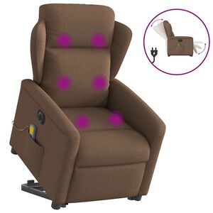 vidaXL Sill&oacute;n de masaje el&eacute;ctrico reclinable elevable tela marr&oacute;n