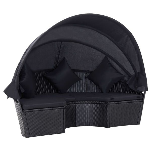 vidaXL Tumbona de jard&iacute;n con toldo rat&aacute;n sint&eacute;tico negro