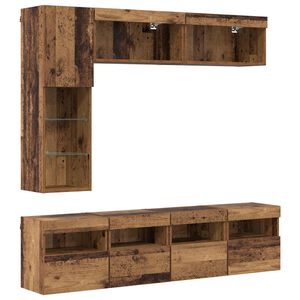 vidaXL Mueble de TV con LED 7 pcs Madera vieja Madera de ingenier&iacute;a
