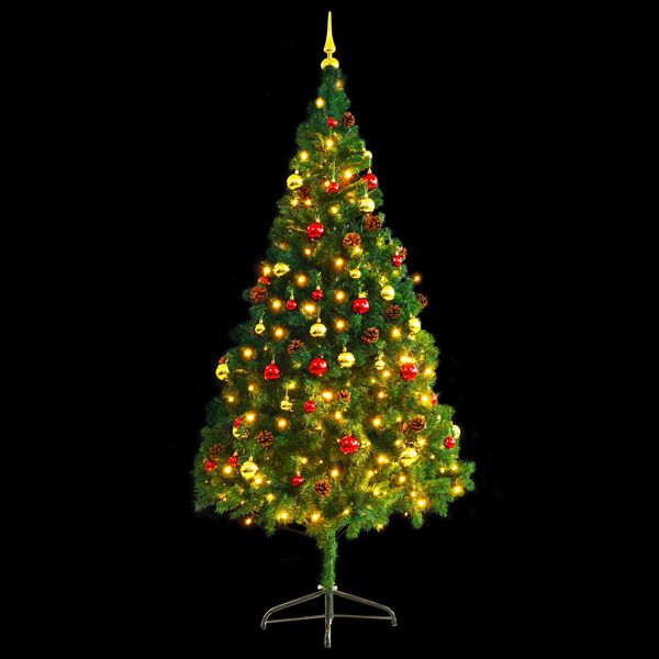 vidaXL &Aacute;rbol de Navidad preiluminado con luces y bolas verde 210 cm