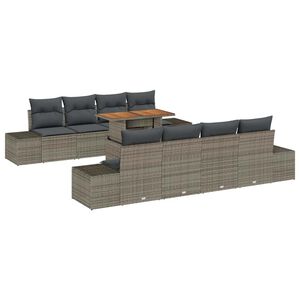 vidaXL Conjunto de Comedor de Jard&iacute;n con coj&iacute;n 9 pcs Gris y marr&oacute;n