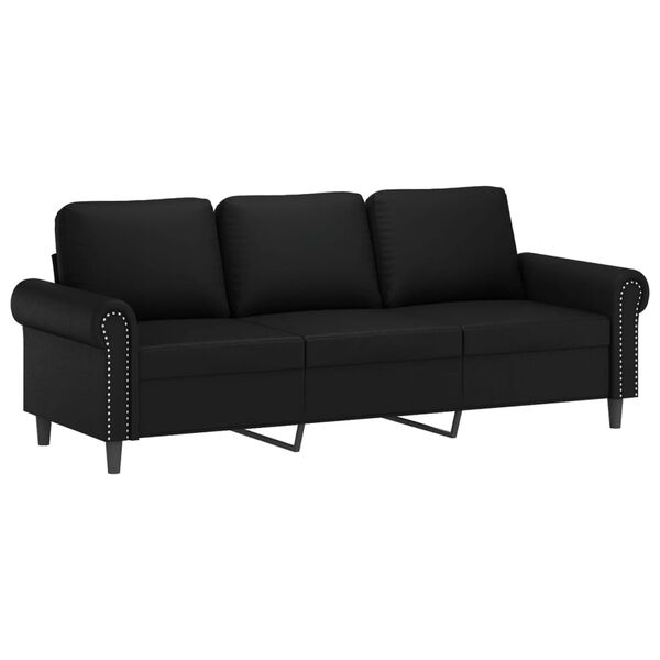 vidaXL Sof&aacute; 3 plazas almohadas y cojines cuero sint&eacute;tico negro 180 cm
