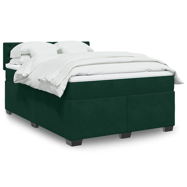 vidaXL Cama box spring con colch&oacute;n terciopelo verde oscuro 140x200 cm