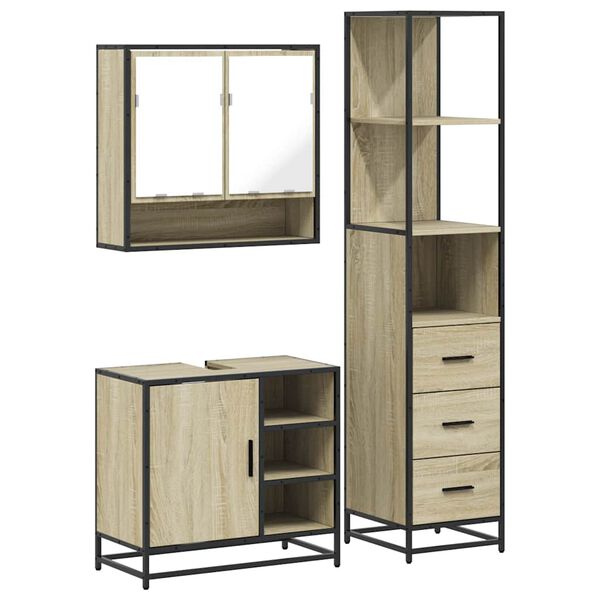vidaXL Set de muebles de baño 3 pzas madera contrachapada roble Sonoma