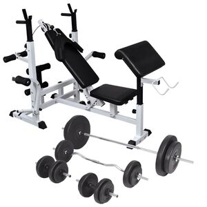 vidaXL Banco musculaci&oacute;n con soporte pesas, pesas y mancuernas 90 kg