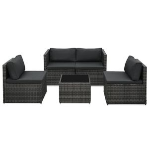 vidaXL Set de muebles de jard&iacute;n 5 pzas y cojines rat&aacute;n sint&eacute;tico gris