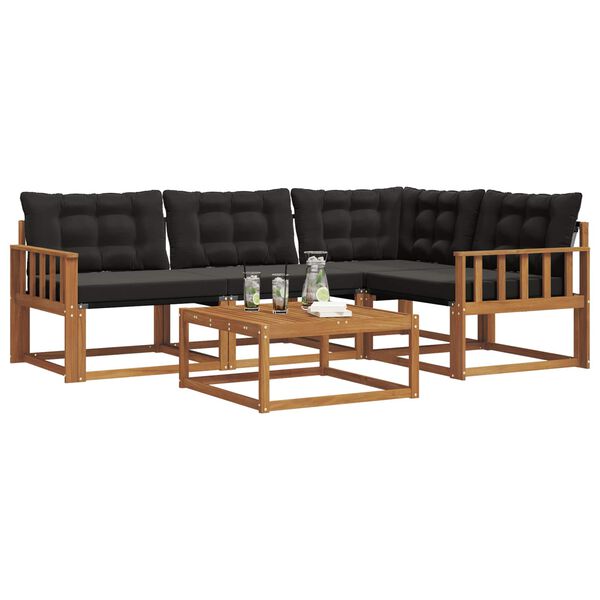 vidaXL Conjunto de sof&aacute;s de exterior con coj&iacute;n 5 pcs Natural y negro