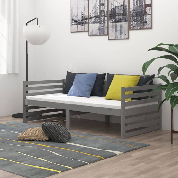 vidaXL Sof&aacute; cama sin colch&oacute;n madera maciza de pino gris 90x200 cm