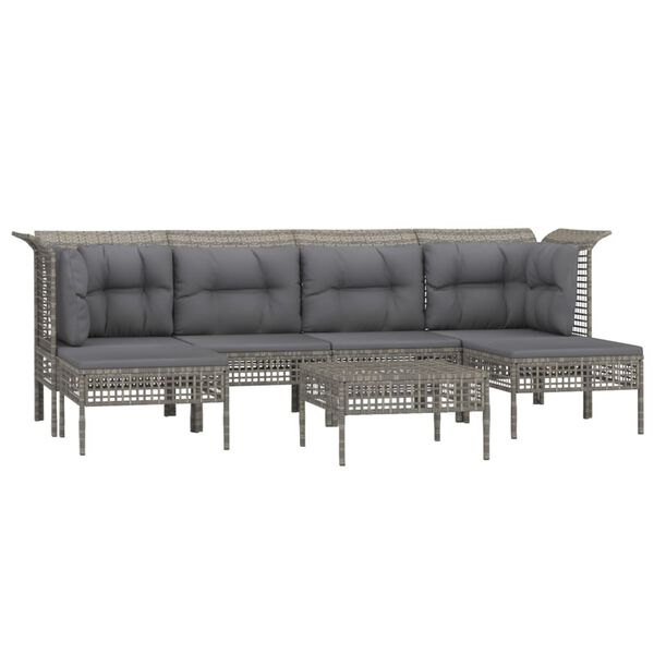 vidaXL Set de muebles de jard&iacute;n 7 pzas y cojines rat&aacute;n sint&eacute;tico gris