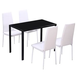 vidaXL Juego de comedor 5 piezas cuero artificial negro y blanco
