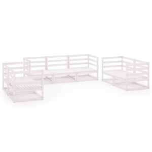 vidaXL Set de sal&oacute;n de jard&iacute;n de 7 piezas blanco madera maciza de pino