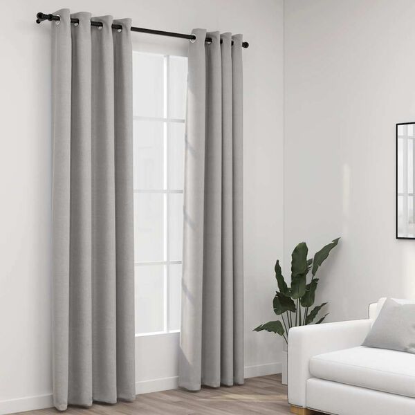 vidaXL Cortinas opacas con ojales look de lino 2 pzas gris 140x245 cm