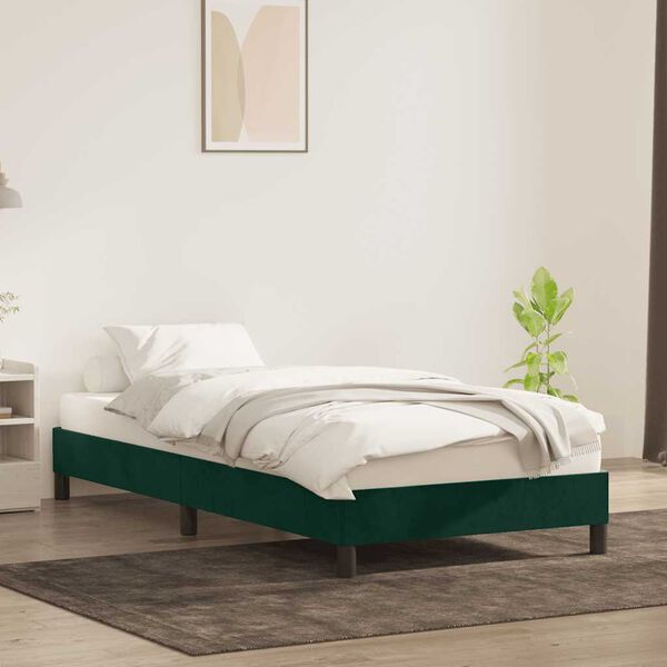 vidaXL Estructura cama sin colch&oacute;n terciopelo verde oscuro 100x220 cm