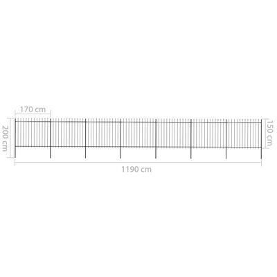 vidaXL Valla de jardín con puntas de lanza acero negro 11,9x1,5 m