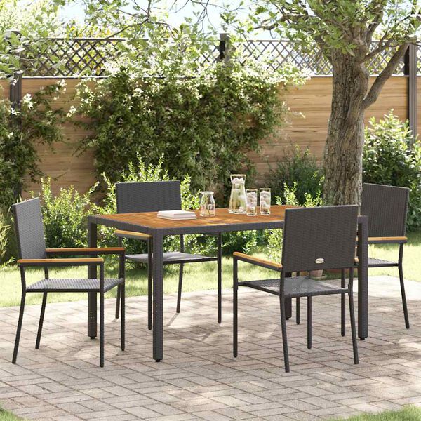 vidaXL Conjunto de Comedor de Jard&iacute;n 5 pcs Negro rat&aacute;n sint&eacute;tico