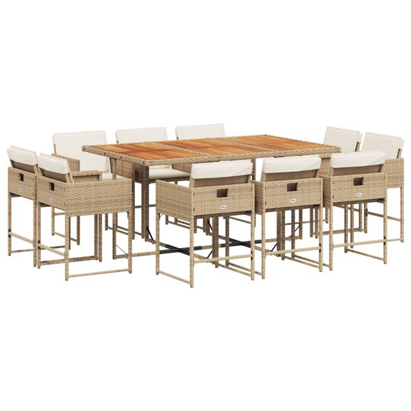 vidaXL Set comedor de jard&iacute;n 11 pzas con cojines rat&aacute;n sint&eacute;tico beige
