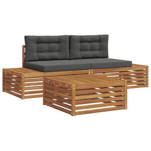 vidaXL Conjunto de sof&aacute;s de exterior 3 Pieza Natural y Antracita