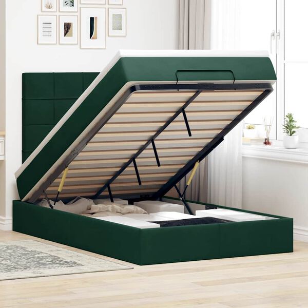vidaXL Estructura cama otomana colchones terciopelo verde oscuro