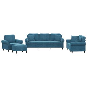 vidaXL Juego de sof&aacute;s con cojines 4 piezas terciopelo azul
