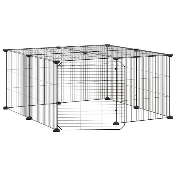 vidaXL Jaula para mascotas de 12 paneles puerta acero negro 35x35cm