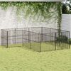 vidaXL Corralito para perros con 12 paneles acero galvanizado negro