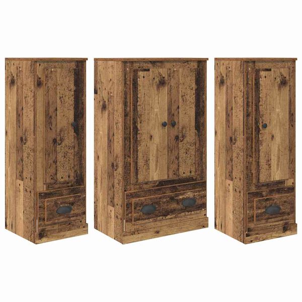 vidaXL Aparador alto 3 pcs Madera envejecida Madera de ingenier&iacute;a