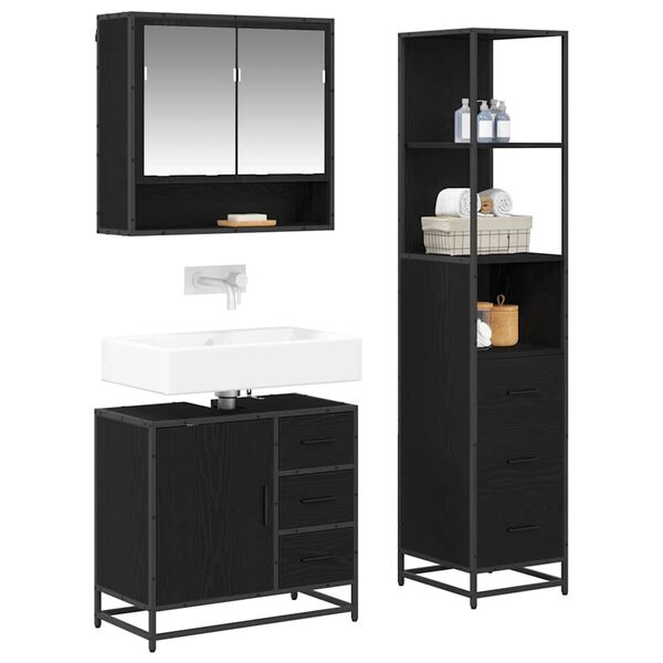 vidaXL Juego de muebles de ba&ntilde;o 3 pcs Roble Negro Madera de ingenier&iacute;a