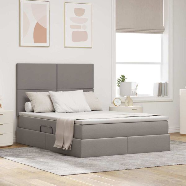 vidaXL Cama con almacenamiento y colch&oacute;n Taup&eacute; 140 x 190 cm Poli&eacute;ster