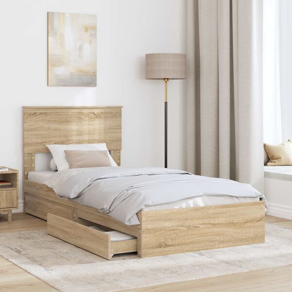 vidaXL Cama con almacenamiento con cabecera Roble Sonoma 90 x 190 cm