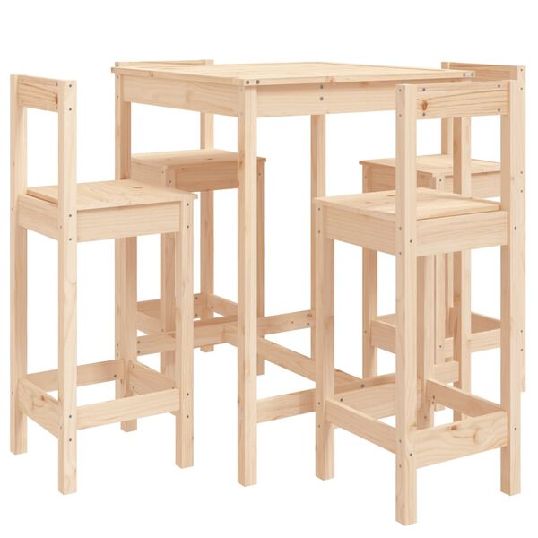 vidaXL Set de mesa y taburetes altos jard&iacute;n 5 pzas madera maciza pino