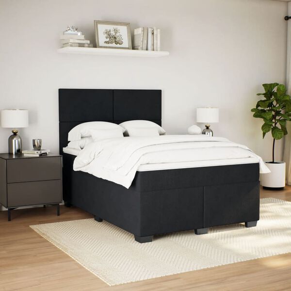 vidaXL Cama box spring con colch&oacute;n terciopelo negro 140x200 cm