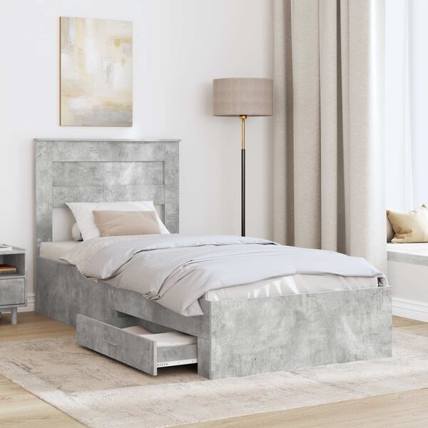 vidaXL Estructura de cama con caj&oacute;n Gris Concreto y Plata 75 x 190 cm
