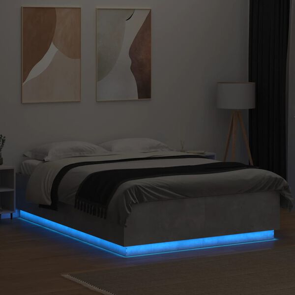 vidaXL Estructura cama con luces LED madera gris hormig&oacute;n 140x200 cm