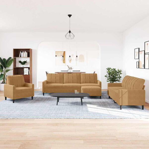 vidaXL Juego de sof&aacute;s con cojines 4 piezas terciopelo marr&oacute;n