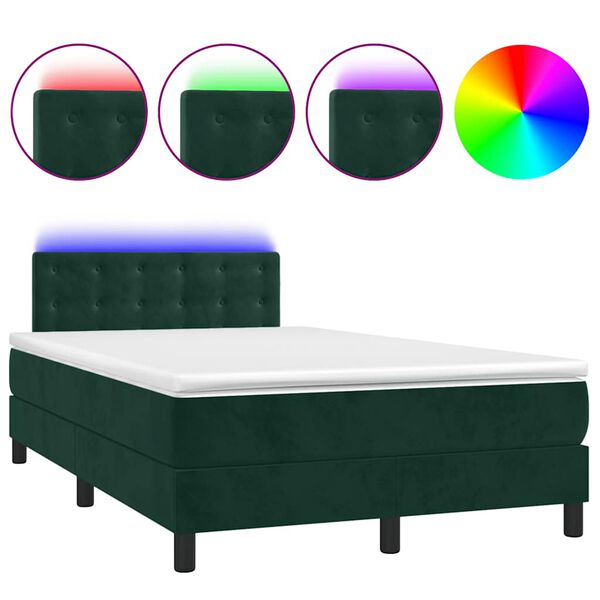 vidaXL Cama box spring colch&oacute;n y LED terciopelo verde oscuro 120x190cm
