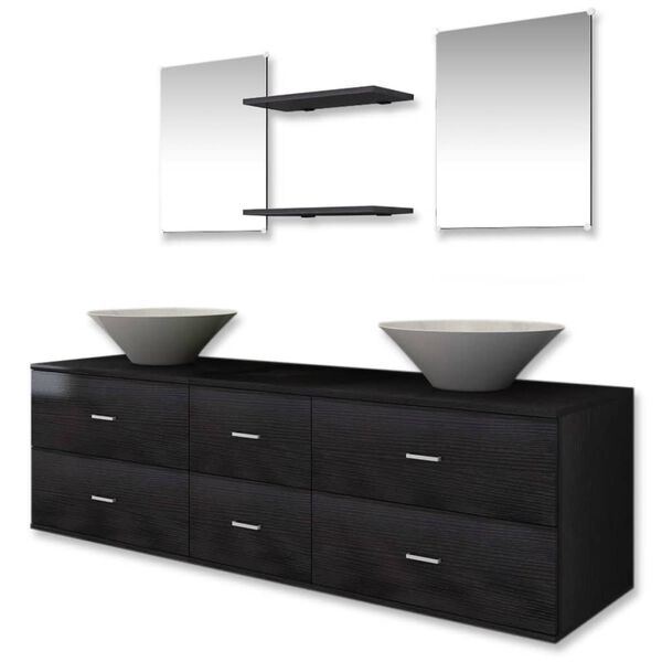 vidaXL Conjunto de muebles de baño con lavabo y grifo 9 piezas negro
