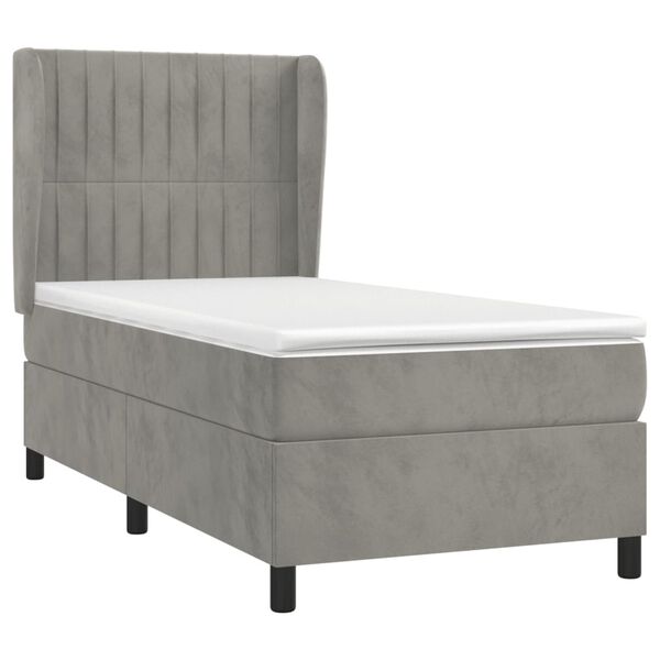 vidaXL Cama box spring con colch&oacute;n terciopelo gris claro 100x200 cm