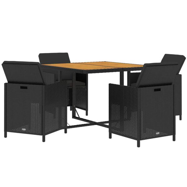 vidaXL Set comedor de jardín 5 pzas con cojines ratán sintético negro