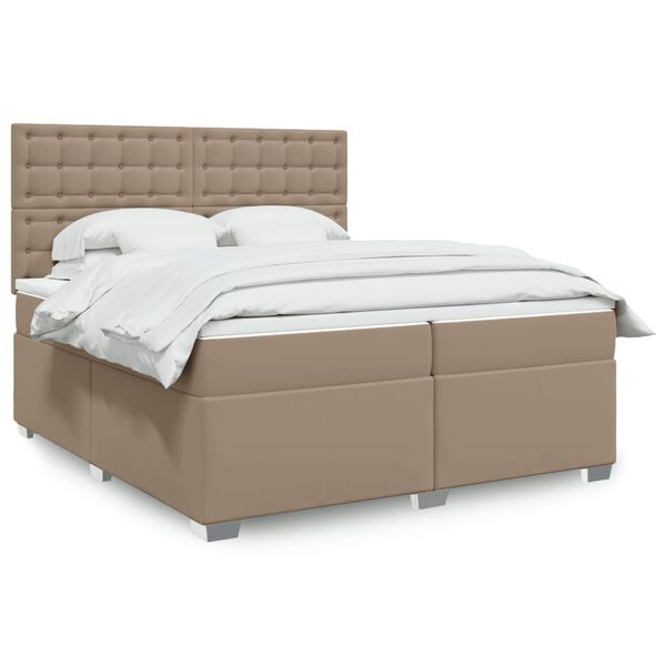 vidaXL Cama box spring con colchón cuero sintético capuchino 200x200cm