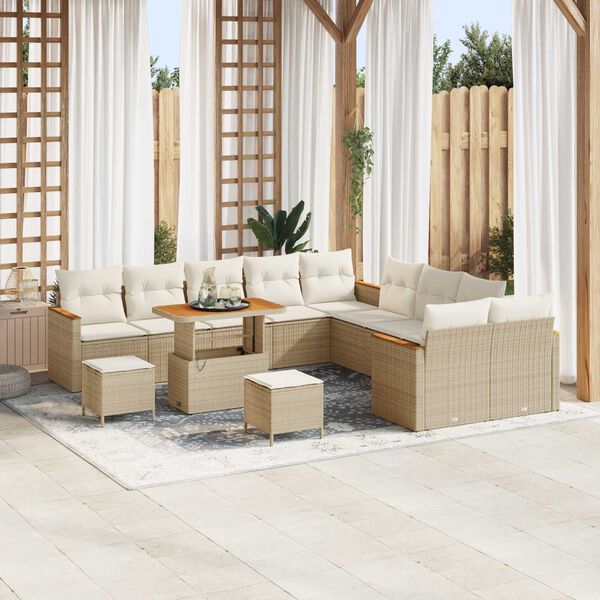 vidaXL Conjunto de sof&aacute;s de jard&iacute;n 13 pcs Beige rat&aacute;n sint&eacute;tico